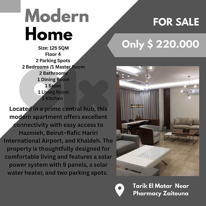 125 SQM Prime Location Modern Apartment in Haret Hreik, Tariq El Matar