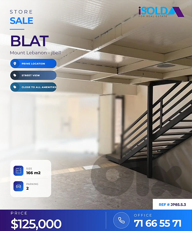 Shop 3 floors for sale directly on main road in Blat