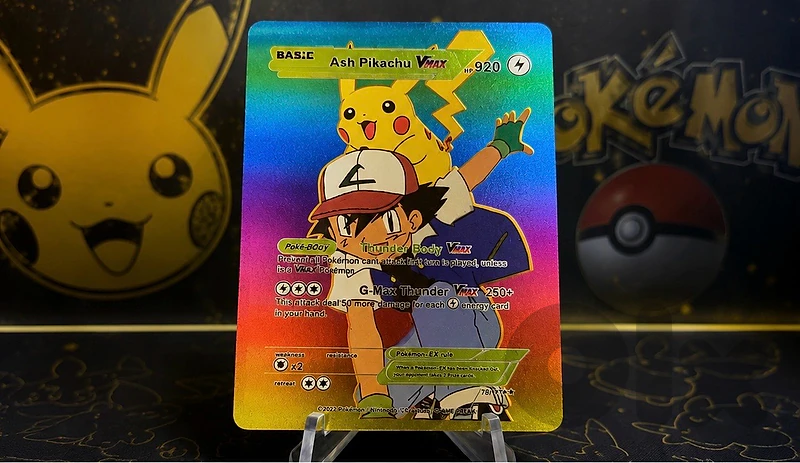 Ash Pikachu VMAX Rainbow Metal Card