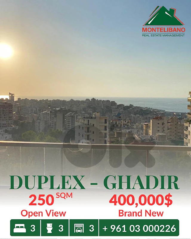 250 sqm Duplex For Sale in Ghadir غدير with Open View