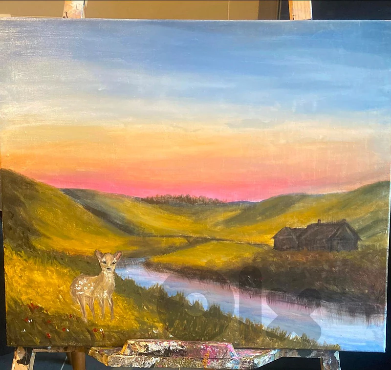 Sunset landscape painting