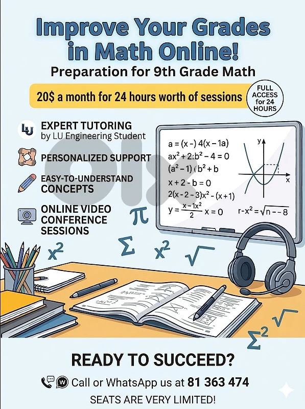 20$ Math online tutoring for grade 9 brevet