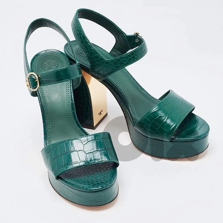 TORY BURCH MARTINE CROC LEATHER PLATFORM SANDALS