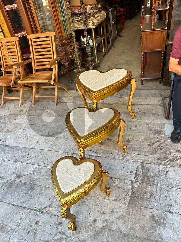 set of 3 pcs love coffe table frensh with marble