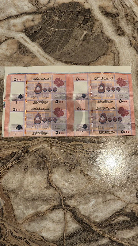 Rare Official BDL Lebanon 5000 Livres Uncut Sheet of 4 Notes 💎