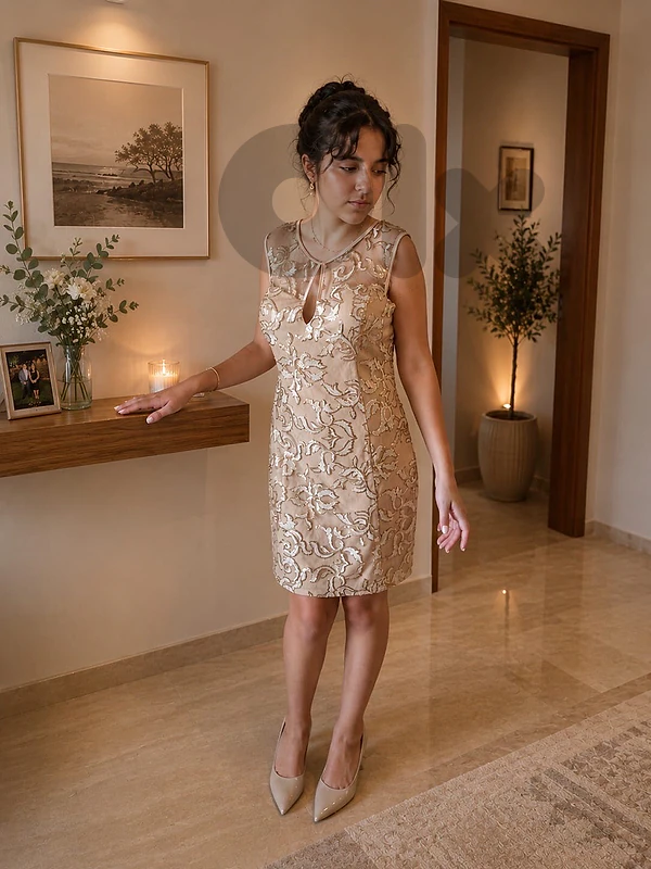 Gold mini dress with maxi black tulle