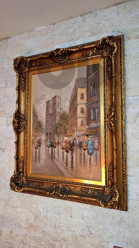 Parisian Rain & Reflection - Vintage Signed Oil Painting by M. Belli