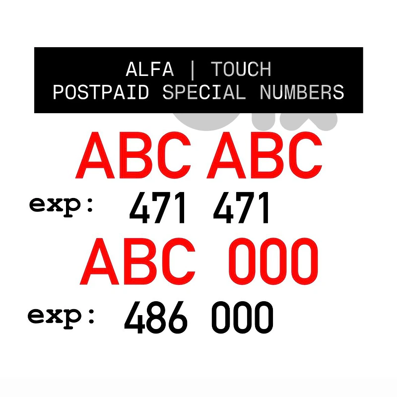 ALFA TOUCH POSTPAID SPECIAL MOBILE NUMBERS (limited quantity)