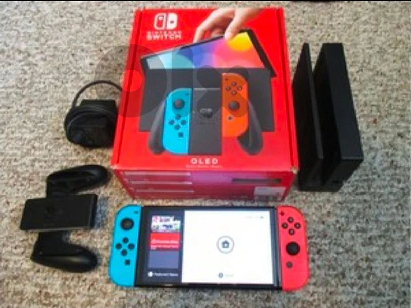 nintendo switch oled with its stuff