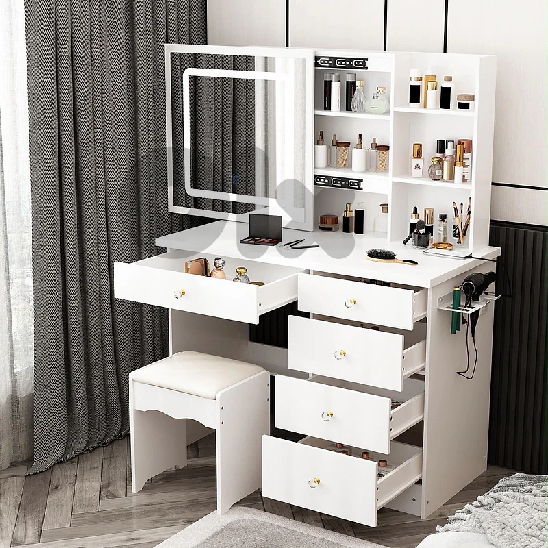 Modern White Dressing Table with LED Lights