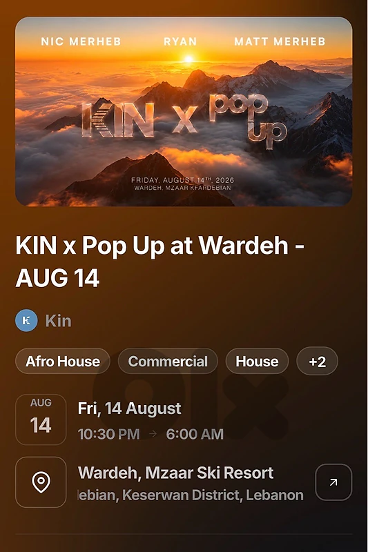 KIN x Pop up 2 tickets
