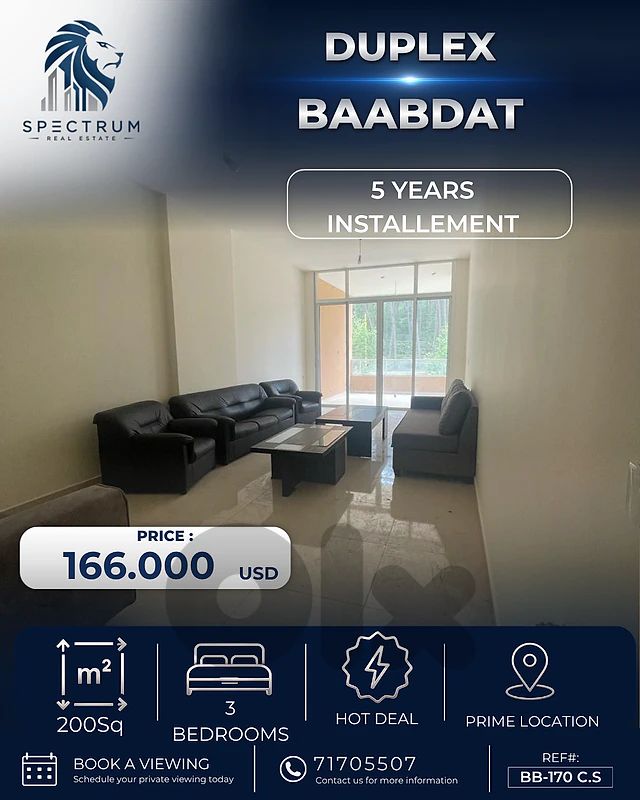 5 YEARS INSTALLEMENT | BAABDAT | 3 BEDS | OPEN VIEW | DUPLEX, (BB-170) 5 YEARS INSTALLEMENT | BAABDAT | 3 BEDS | OPEN VIEW | DUPLEX, (BB-170)