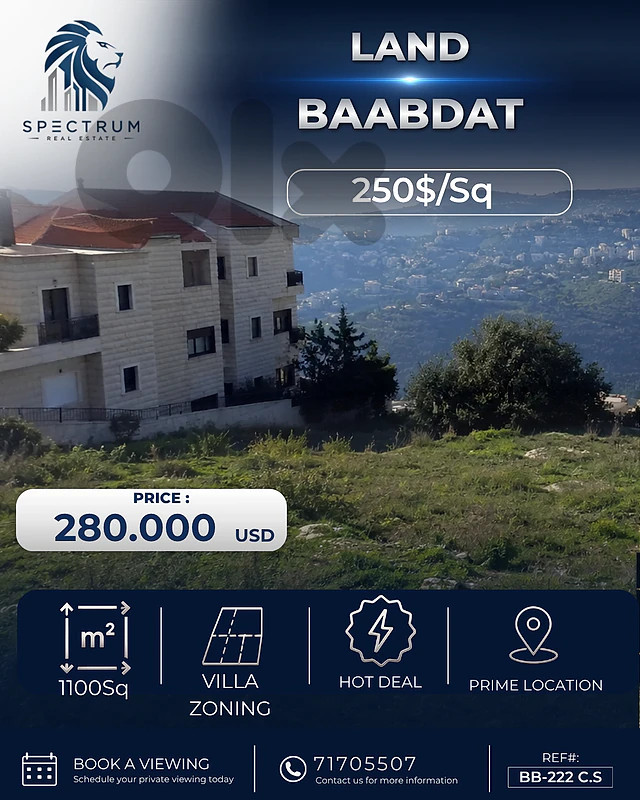 AMAZING LAND FOR SALE IN BAABDAT PRIME, ZONE 20/40, (BB-222)