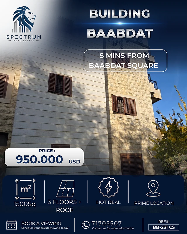 1500Sq BUILDING FOR SALE IN BAABDAT PRIME WITH OPEN VIEW, (BB-231)