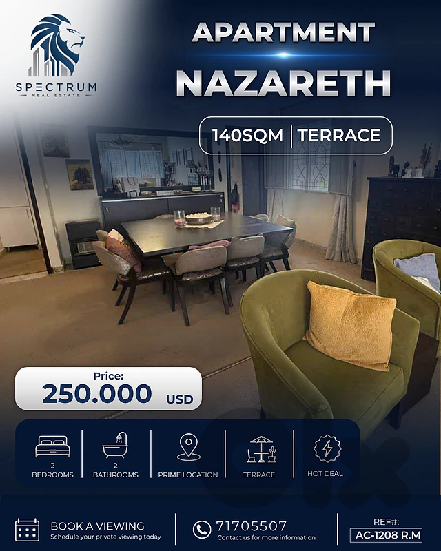 SPACIOUS APT IN ACHRAFIEH - NAZARETH | 140SQ | TERRACE | AC-1208