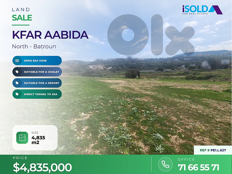 A 4835 m2 special sea side land+open sea view for sale in Kfar Aabida