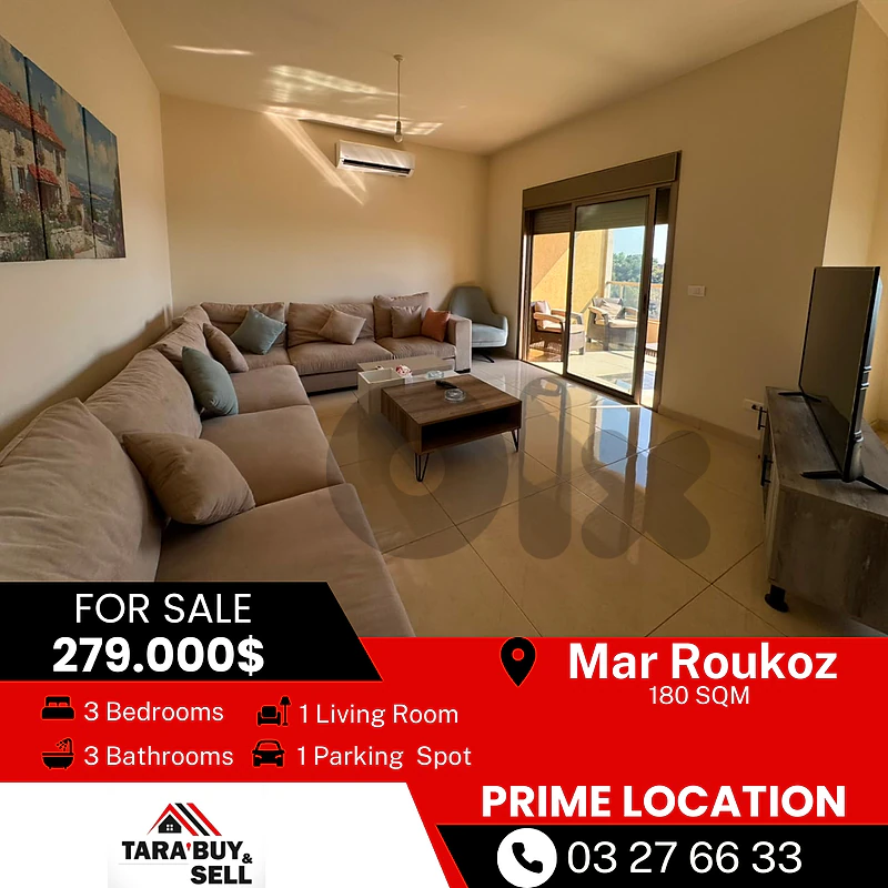 Apartment 180m for sale in Mar Roukozشقة 180م للبيع في مار روكز