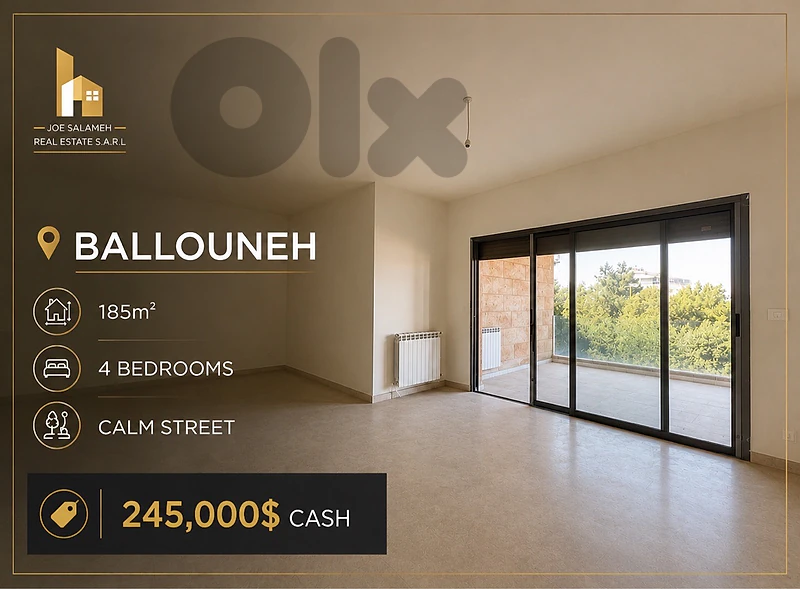 Apartment for sale in Ballouneh 185m2 Brand New 245,000$cash