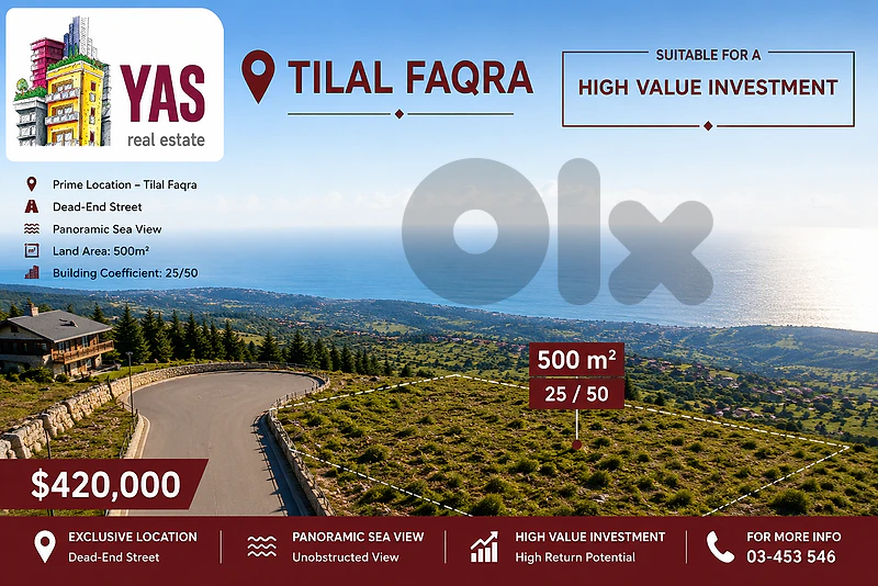 Tilal faqra 500m2 | Prime Land | Dead-End Street | 25 / 50 |Sea View|H Tilal faqra 500m2 | Prime Land | Dead-End Street | 25 / 50 |Sea View|H