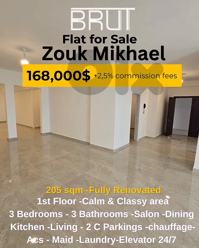 200 sqm apartment for sale in Zouk Mikael Fully Renovated