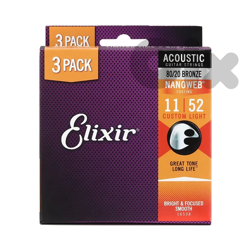 Elixir 11027 Nanoweb 80/20 Acoustic Guitar Strings - .011-.052 (3-pack Elixir 11027 Nanoweb 80/20 Acoustic Guitar Strings - .011-.052 (3-pack