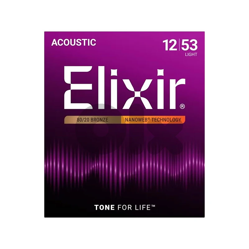 Elixir 11052 Nanoweb 80/20 Bronze Acoustic Guitar Strings - .012-.053