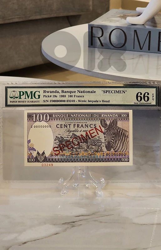 Rare Rwanda 100 Francs 1989 SPECIMEN – PMG 66 EPQ Gem Uncirculated 💎