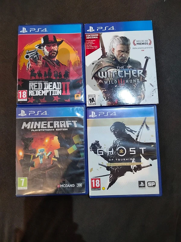 PS4 Games: Ghost of tsushima DC, Minecraft ps4, Witcher 3 CIB, RDR2