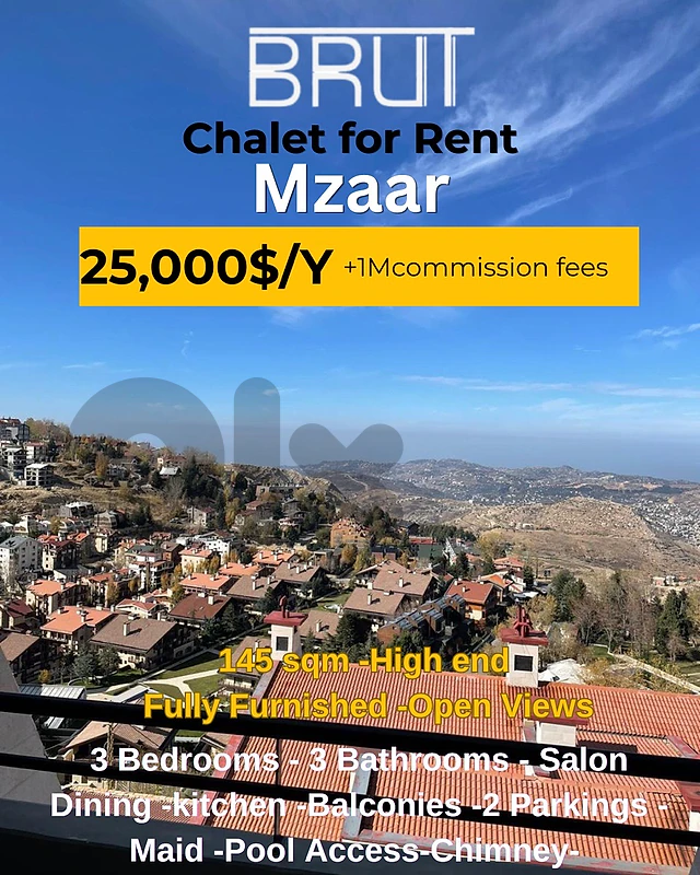 Luxurious 145 Chalet for rent in Mzaar Kfardebian sec to Inter