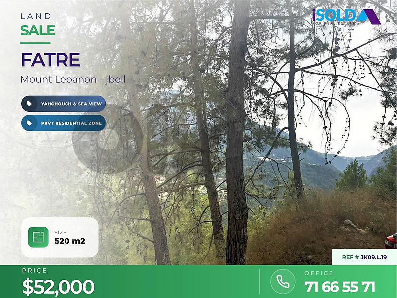 A 520 m2 land having an open sea view for sale in Fatre