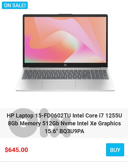 HP Laptop 15-FD0602TU Intel Core i7 1255U 8Gb Memory 512Gb Nvme Intel