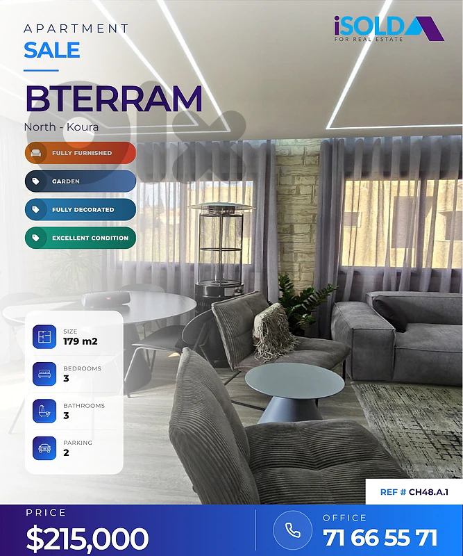 A decorated furnished 179 m2 ground floor apartment 4sale in Bterram A decorated furnished 179 m2 ground floor apartment 4sale in Bterram