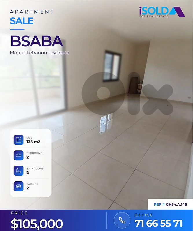 A 135 m2 apartment for sale in Bsaba