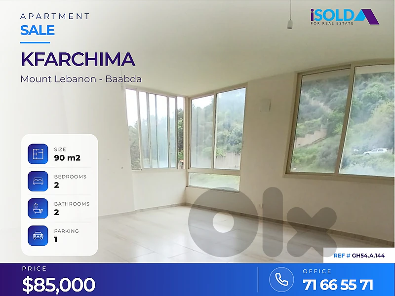 A 90 m2 apartment having an open view for sale in kfarchima