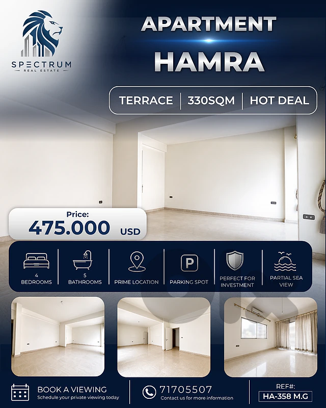 HOT DEAL ! APT IN HAMRA PRIME WITH TERRACE | 330SQ | HA-358 M.G