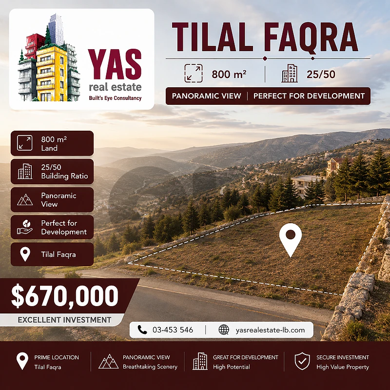 Tilal Faqra 800m2 | Prime Development Land | Panoramic View | HN |