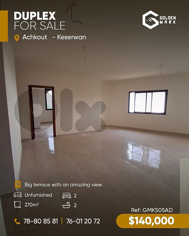 GMK505AD - Duplex Apartment For Sale In Achkout دوبلكس للبيع في عشقوت
