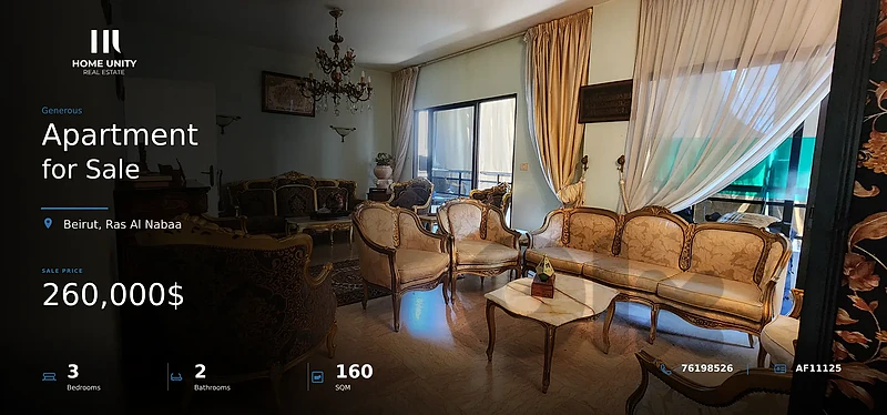 3-bedrooms Apartment for Sale , located in Ras Al Nabaa , Beirut