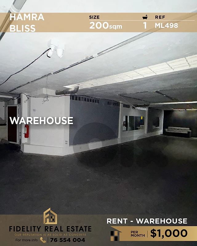 Warehouse for rent in Hamra ML498 مستودع  للإيجار في  الحمرا