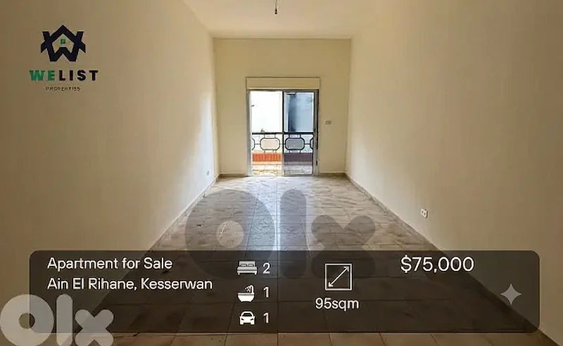 Apartment  for sale in Ain El Rihane شقة للبيع في منطقة عين الريحاني