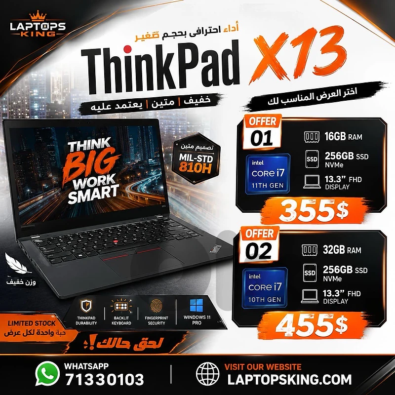 Lenovo ThinkPad X13 Core i7 10th/11th Gen 16GB/32GB RAM 256GB Ssd 13.3
