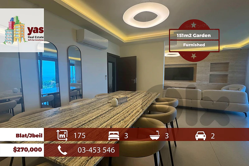 Blat/Jbeil 175m2 | 115m2 Garden | Semi Furnished | Calm Area | ABA