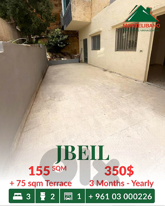 155 sqm Apartment For Rent in Jbeil جبيل with 75 sqm Terrace