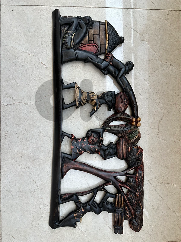 Authentic African Folk Art Hand-Carved Wooden Storyboard