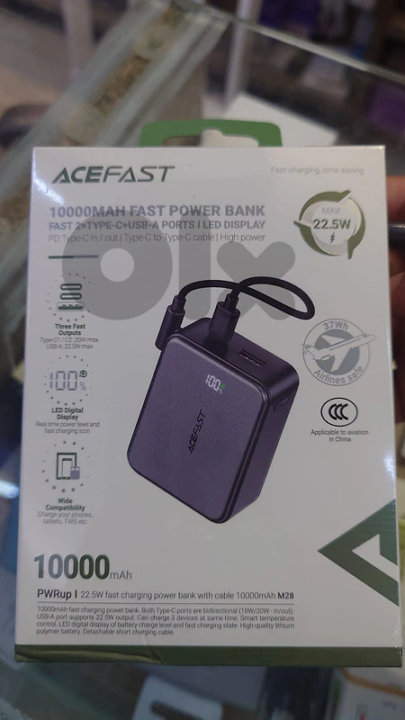 Acefast m28 10000mah 22.5w power bank with cable