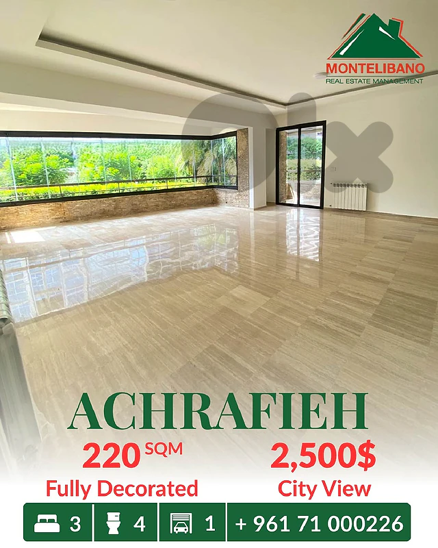 220 sqm Apartment For Rent in Achrafieh أشرفية with City View