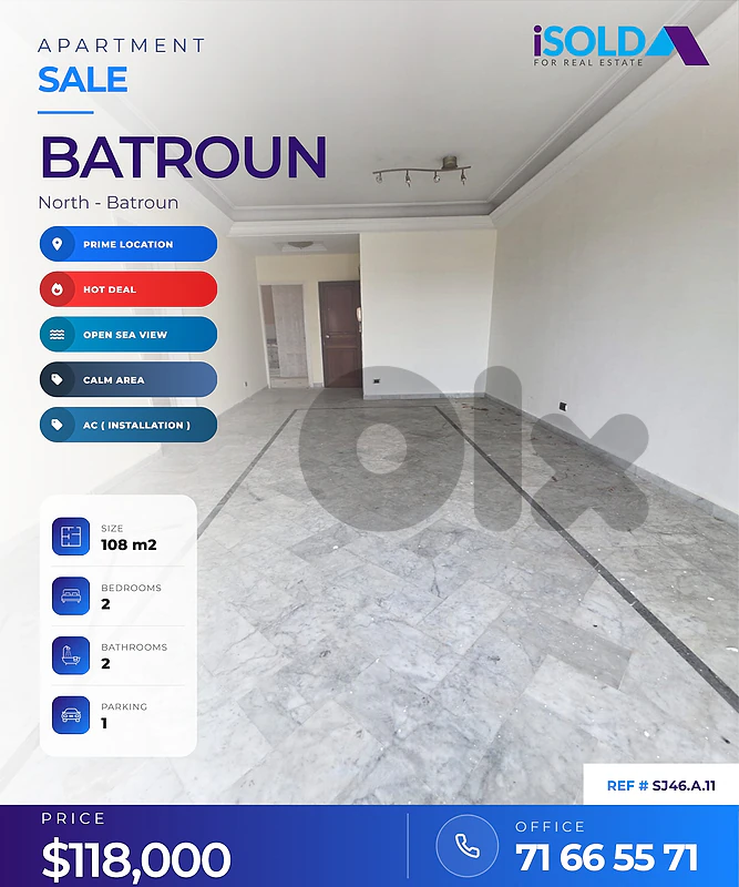 A 108 m2 apartment having an open sea view for sale in Batroun