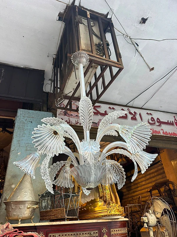 Antique Murano glass chandellier italy 70' transparent