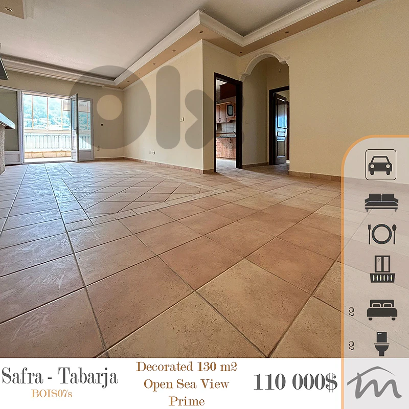 Safra - Tabarja | Decorated 130m² Apartment | Open Sea View | Balcony