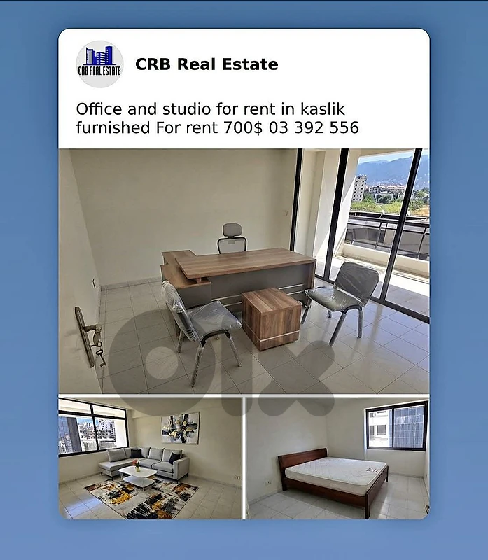 studio and office for rent furnished prime location kaslik 700$